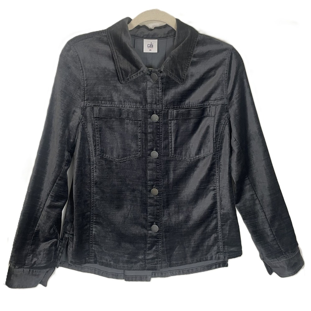 Cabi Tuesday Topper Velvet Shirt Jacket Gray Button Up Long Sleeve Casual Career